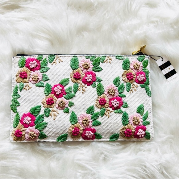 New! LELE SADOUGHI Embroidered Large Floral Pouch Clutch - Picture 7 of 13